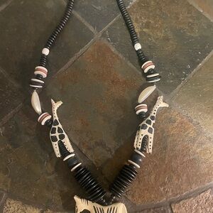 Handcrafted Black and Ivory Giraffe Pendant Necklace